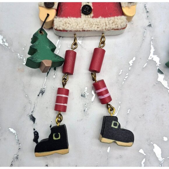 Lot of 2 Rustic Old Fashion Wooden Santa Claus Ornaments Dangle Legs Large 6.5" - Picture 3 of 8